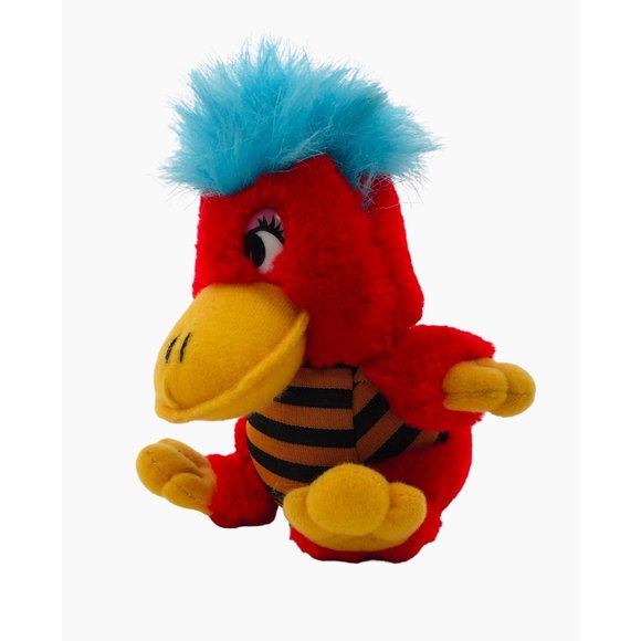 Cloud 9 Red Bird Blue Hair Soft Stuffed Animal Plush Toy Pet Striped Shirt - Picture 5 of 10